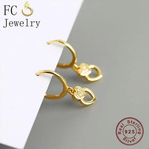 925 Silver Circle Heart Lock Hoop Earrings Women's Brinco