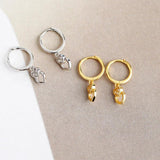 925 Silver Circle Heart Lock Hoop Earrings Women's Brinco