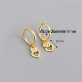 925 Silver Circle Heart Lock Hoop Earrings Women's Brinco