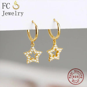 925 Silver Star Zirconia Pendant Ear Piercing Hoop Earring