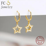 925 Silver Star Zirconia Pendant Ear Piercing Hoop Earring