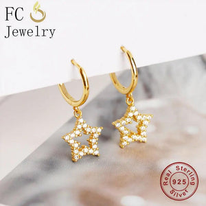 925 Silver Star Zirconia Pendant Ear Piercing Hoop Earring