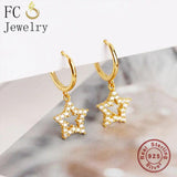 925 Silver Star Zirconia Pendant Ear Piercing Hoop Earring