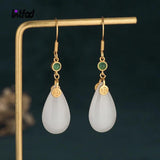 Chalcedony Tassel Earrings Hotan Jade Retro Earrings
