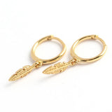 925 Silver Leaves Feather Drops Hoop Earrings for Women Birthday Gift