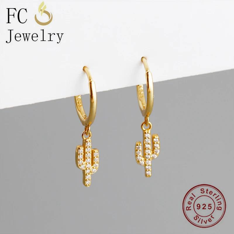925 Silver Small Cactus Zirconia Hoop Earring For Women