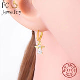 925 Silver Cross Zirconia Bead Pendant & Piercing Hoop Earring Set