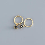 925 Silver Small Hoop Earrings Gunmetal CZ Crystals Charms Drops
