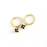 925 Silver Small Hoop Earrings Gunmetal CZ Crystals Charms Drops
