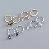 925 Silver Small Hoop Earrings Gunmetal CZ Crystals Charms Drops