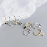 925 Silver Small Hoop Earrings Gunmetal CZ Crystals Charms Drops