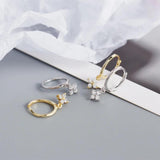 925 Silver Small Hoop Earrings Gunmetal CZ Crystals Charms Drops