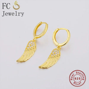 925 Silver Angel Wings Zirconia Hoop Earring for Women