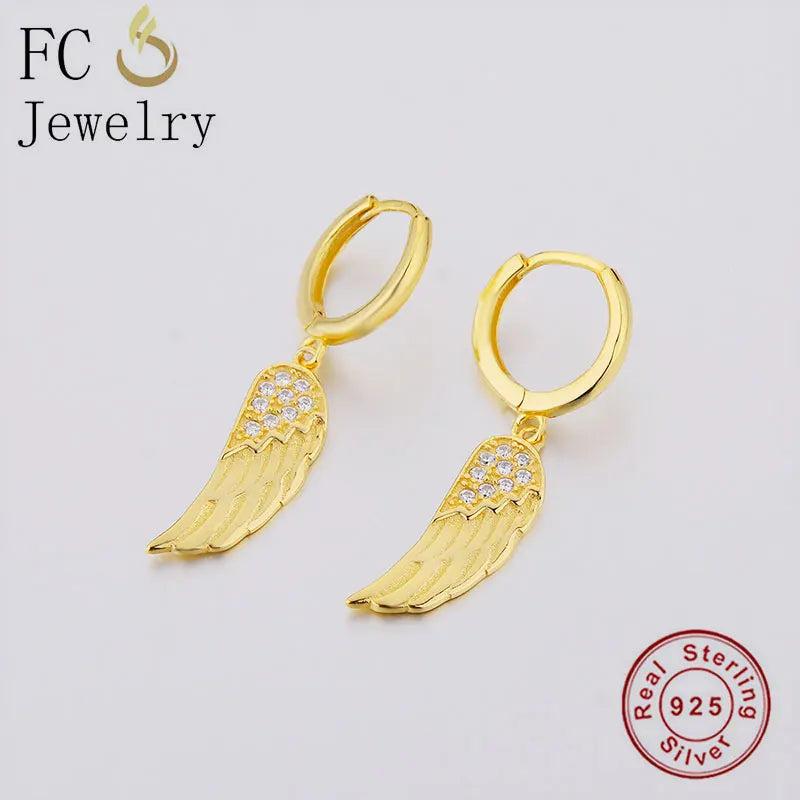 925 Silver Angel Wings Zirconia Hoop Earring for Women