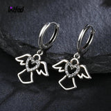 925 Silver Heart Angel Hoop Earrings Women Jewelry Gift