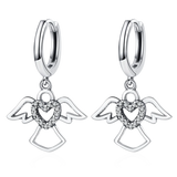 925 Silver Heart Angel Hoop Earrings Women Jewelry Gift