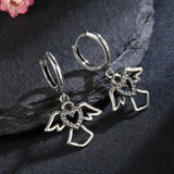 925 Silver Heart Angel Hoop Earrings Women Jewelry Gift