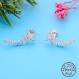 925 Silver Punk Geometric Star Zirconia Stud Earring Ear Cuff Climber