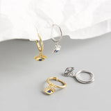 925 Sterling Silver Tiny Huggie Hoops Earrings with Eye Charm