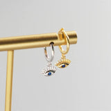 925 Sterling Silver Tiny Huggie Hoops Earrings with Eye Charm
