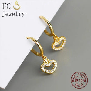925 Silver Golden Heart Princess Crown Zirconia Earring