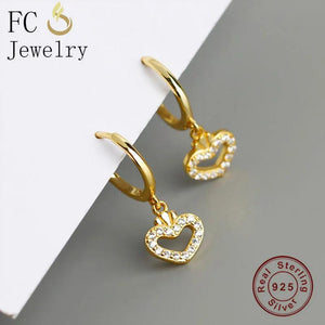 925 Silver Golden Heart Princess Crown Zirconia Earring