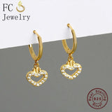925 Silver Golden Heart Princess Crown Zirconia Earring