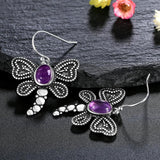 6x8MM Oval Amethyst Butterfly Drop Earrings 925 Sterling Silver Fine Jewelry