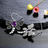 6x8MM Oval Amethyst Butterfly Drop Earrings 925 Sterling Silver Fine Jewelry