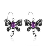 6x8MM Oval Amethyst Butterfly Drop Earrings 925 Sterling Silver Fine Jewelry