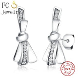 925 Silver Love Bow Tie CZ Crystal Stud Earrings