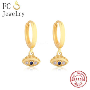 925 Silver Evil Eye CZ Bead Earring Hoop Women