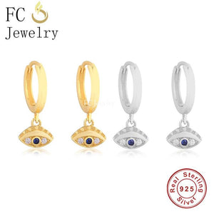925 Silver Evil Eye CZ Bead Earring Hoop Women