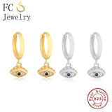 925 Silver Evil Eye CZ Bead Earring Hoop Women