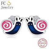 925 Silver Enamel Snail Stud Earrings Women Girl Party Brincos