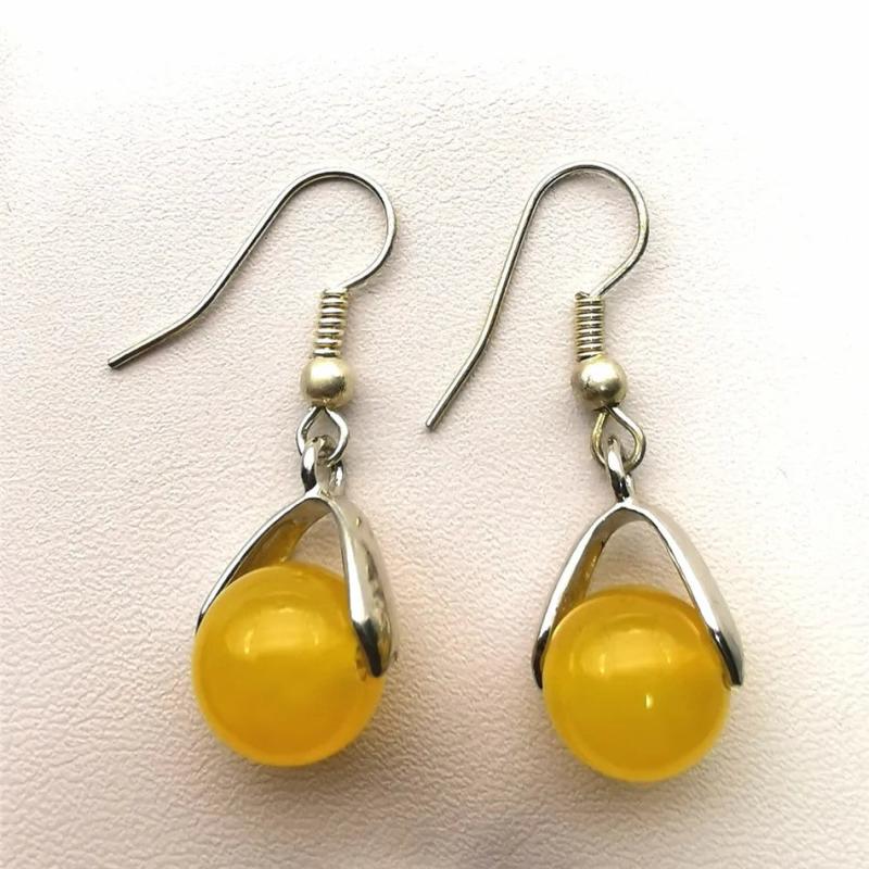 Vintage Yellow Jade Earrings Natural Gems Drop Earrings Ladies Wedding Jewelry