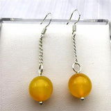 Vintage Yellow Jade Earrings Natural Gems Drop Earrings Ladies Wedding Jewelry