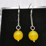 Vintage Yellow Jade Earrings Natural Gems Drop Earrings Ladies Wedding Jewelry