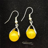 Vintage Yellow Jade Earrings Natural Gems Drop Earrings Ladies Wedding Jewelry