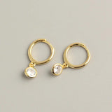 925 Silver Small Huggie Hoop Earrings Crystals CZ Stone Drop Charms