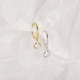 925 Silver Small Huggie Hoop Earrings Crystals CZ Stone Drop Charms