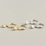 925 Silver Small Huggie Hoop Earrings Crystals CZ Stone Drop Charms