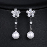Baroque Pearl Earrings Plant Leaves Dangle Earrings Crystal Jewelry