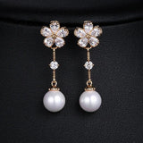 Baroque Pearl Earrings Plant Leaves Dangle Earrings Crystal Jewelry