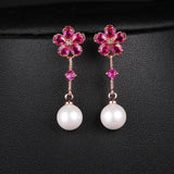 Baroque Pearl Earrings Plant Leaves Dangle Earrings Crystal Jewelry