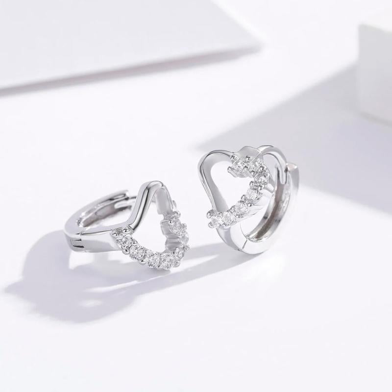 925 Silver CZ Heart Circle Huggie Hoop Earrings for Women Girls