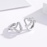 925 Silver CZ Heart Circle Huggie Hoop Earrings for Women Girls