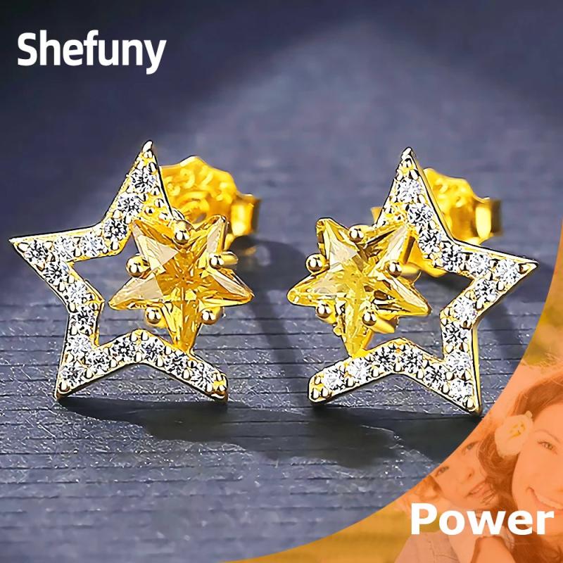 925 Silver Geometric Earrings Yellow Zircon 18K Plated Women Fine Jewelry