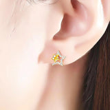 925 Silver Geometric Earrings Yellow Zircon 18K Plated Women Fine Jewelry