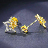 925 Silver Geometric Earrings Yellow Zircon 18K Plated Women Fine Jewelry